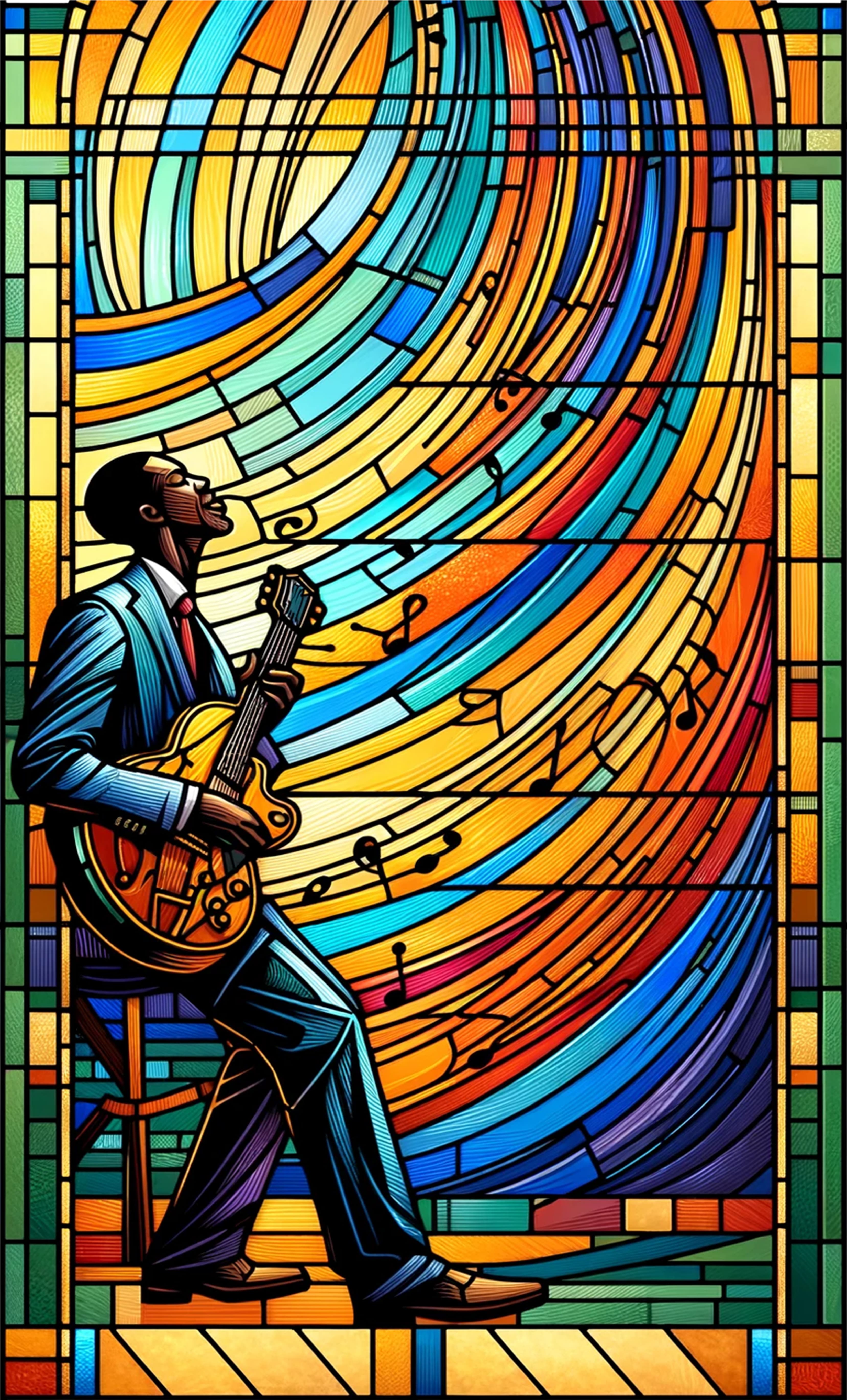 Stained glass window: guitar