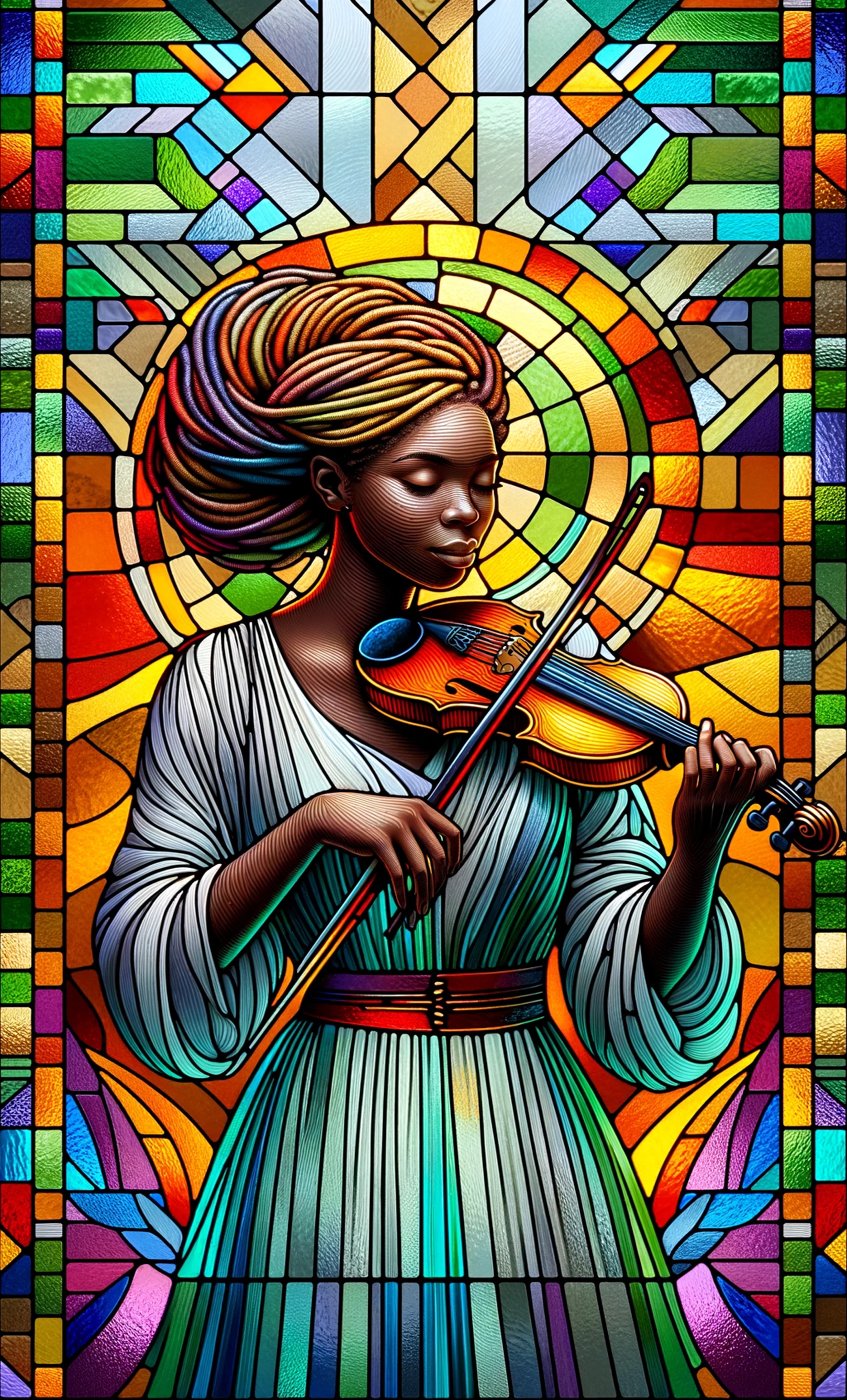 Stained glass window: violin